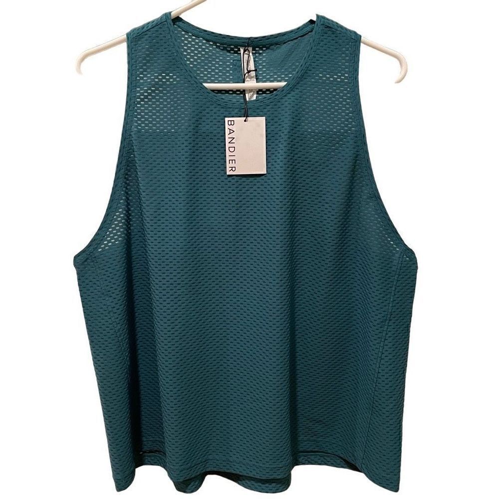 Bandier x AllAccess Tank Womens 2XL Mesh Racerback Green/Blue Slate Workout NWT